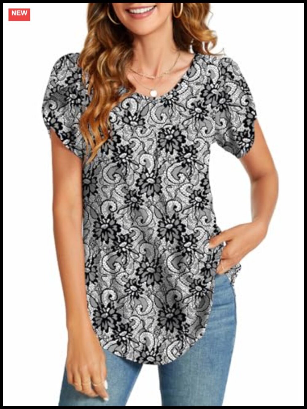 Womens Tunic Tops Short Sleeve Loose Fit Casual Summer Shirts